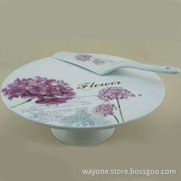 10-inch Cake Plate with Shovel and Pink Flower Designs